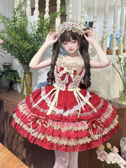 Hanguliang - Gilded Memories - Princess Lolita Jumper Dress, Tiered Ruffles