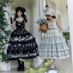 With PUJI - Letter and Poetry - Classic Lolita JSK Suit Four-tiered Twins Dress