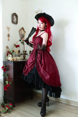 Moonlit Fragrance - Red Night Hunt - Classic Lolita Jumper Dress Wine Red JSK