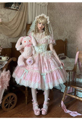 Spireme Cat - Wedding in Dream - Pink Sweet Lolita OP Dress, Detachable Corset