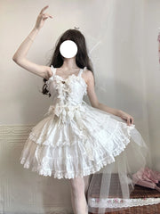 Kuma - Revolver Sweetie - Coordinated White Sweet Lolita Set with Heart-Shaped Bodice