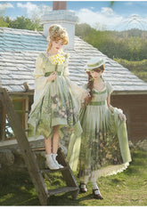 With PUJI - Blooming Rose - Chiffon Classic Lolita Dress Set Painting Styled OP & JSK