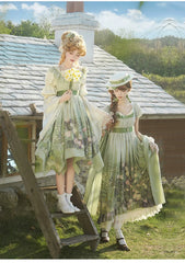 With PUJI - Blooming Rose - Chiffon Classic Lolita Dress Set Painting Styled OP & JSK