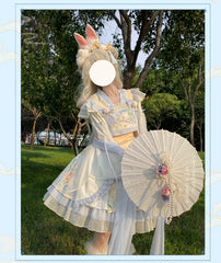 YingLuoFu - Laurel - Kawaii Han Lolita Jumper Dress Rabbit Print