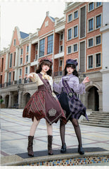 Forest Fluorescent Carps - Queen's Game - Military Lolita OP Plaid Ouji Lolita Dress Set