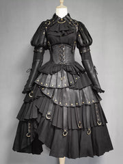 FOXTROT - Black Mist Beloved - Corset Gothic Lolita SK, Shirt, Faux Leather Cage Overlay