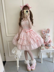 Mengfuzi - Lilith - Pink Sweet Lolita JSK Tiered Ruffle Dress with Bolero