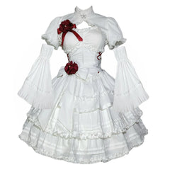 Mengfuzi - LiLith - White Gothic Lolita Dress With Optional Bolero and Sleeves