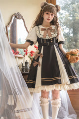 Letters from Unknown Star - Chocolate Workshop - Elegant Lolita OP Daily Short Sleeve Dress