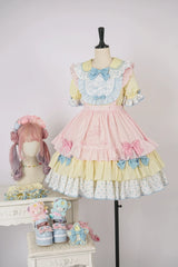 Vcastle - Sweet Lolita OP Dress Splicing Sleeve Apron Dot Print Dress