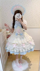 Sugar Girl - Fondant Cake - Summer Sweet Lolita JSK Dress, Tiered Ruffles and Bows