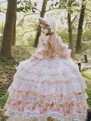 Cat Fairy - Rose Letter - Wedding Lolita Princess Dress Floral Printing Flounce Hem