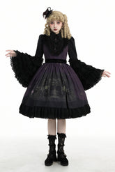 Dark Circle Clinic - Barbara Manor Night - Gothic Lolita JSK Pleated Floral Print Lolita Dress