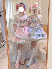 Labixiaoxin - Sweet Lolita OP Dress Navy Collar Pastel Tiered Dress