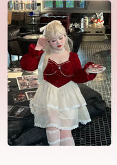 Yingtang - Plus Size Lolita Dress Velvet Long Sleeve