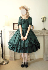 Forest Song - Elegant Lolita Solid Color Bow OP Dress Multicolors