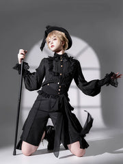 CastleToo - Eternal City - Black Ouji Lolita Pointed Collar Shirt Outfit