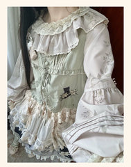 Akiyama Future Studio - Black Cat and Lily - Loose Kawaii Lolita OP Dress with Vest and Hat