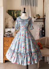 Forest Wardrobe - Summer Berry Picture Book - Vintage Lolita OP Dress Floral Print Short Sleeve Dress