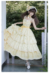 With PUJI - Letter and Poetry Sunflower Matters - Country Lolita JSK Embroidered Printed Lolita Dress