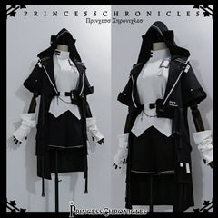 Princess Chronicles - White Cat Dark - Ouji Lolita Cat Ear Hooded Jacket, Pocket Shorts