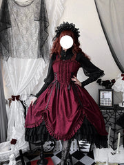Moonlit Fragrance - Red Night Hunt - Classic Lolita Jumper Dress Wine Red JSK