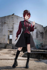 Princess Chronicles - Red and Black 4.0 - Ouji Lolita Shorts Outfit Long Vest Prince Blouse