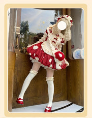 Sakurahime - Mushroom - Kawaii Lolita OP Dress with Apron and Detachable Sleeves