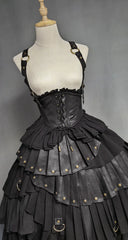 FOXTROT - Black Mist Beloved - Corset Gothic Lolita SK, Shirt, Faux Leather Cage Overlay