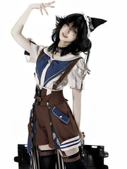 Designer's Gift - Voyager's Daily - Ouji Lolita Suspender Shorts Set with Shirt & Trailing