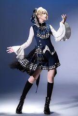 Forest Fluorescent Carps - The Judge's Game - Dark Blue Ouji Lolita Tailored Vest, Shorts Outfit