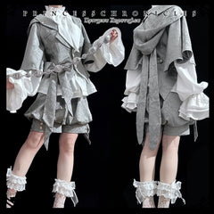 Princess Chronicles - Rabbit Hunting Glacier Gray - Vintage Lolita Grey Coat Kawaii Rabbit Ear Set