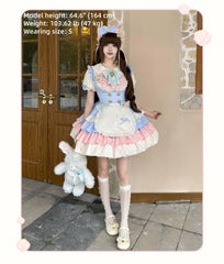 Platycodon House - Cream Puff - Sweet Lolita Apron OP Dress, Bunny & Bear Details