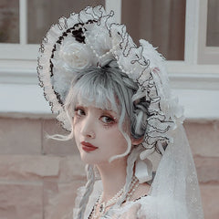 Cat Fairy - Dark Starry Night - Wedding Lolita Bonnet Bridal Mesh Gloves and Necklace
