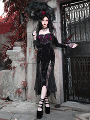 Blood Supply - Rose Cemetery - Dark Red Velvet Mermaid Gothic Lolita Dress