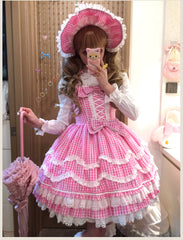 TaTaTa Lolita - Plaid Baileys - Old School Lolita Pink Plaid JSK