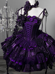 Silent Manor - Purple Gothic Lolita JSK with Built-in Soft Fishbone