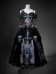 Your Princess - Withered Bone Specter - Gothic Lolita Skirt Set, Rose & Skeleton Hand Decor