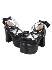 Angelic imprint - Maid Lolita Shoes High Heel Bow Round Toe Shoes