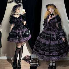Uncle's Workshop - Stacked Black Currant - Gothic Lolita OP Dress, Detachable Skirt Hem