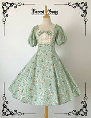 Forest Song - Pastoral Poem - Elegant Lolita OP Dress Floral Print 6-Piece Cut Lolita Dress