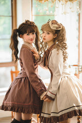 Miss Point - Classical Chocolate - Classic Lolita Jacket Elegant Striped Short Outwear