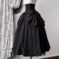 Muppet Mind Ben - Dreaming - Gothic Lolita Skirt Fishbone Long Skirt Ruffled Hem