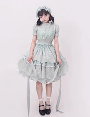 ZJstory - Sonnet Summer - Sweet Lolita Dress Set Embroidery Shirt Tiered Jumper Dress