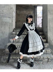 Hezi's Cat Haven - Black Cat Butler - Maid Lolita OP Dress Elegant Black and White Dress