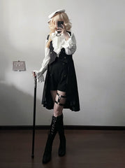 Gazing Galactic - Moonstone - Ouji Lolita Black Vest Prince Long Trailing Vest