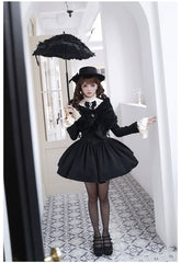 With PUJI - Old Testament - Classic Lolita Coat Black Plush Lolita Cape and Brooch