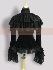 Lace Garden - Black Lolita Cape Velvet Winter Lolita Short Shirt