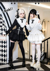 With Puji - Doki - Twin Lolita OP Black/White Goth Dress with Pocketed Shorts