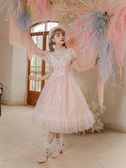 Mademoiselle Pearl - Confession under the Sakura Tree - Sweet Lolita Pink JSK and OP Dress Set